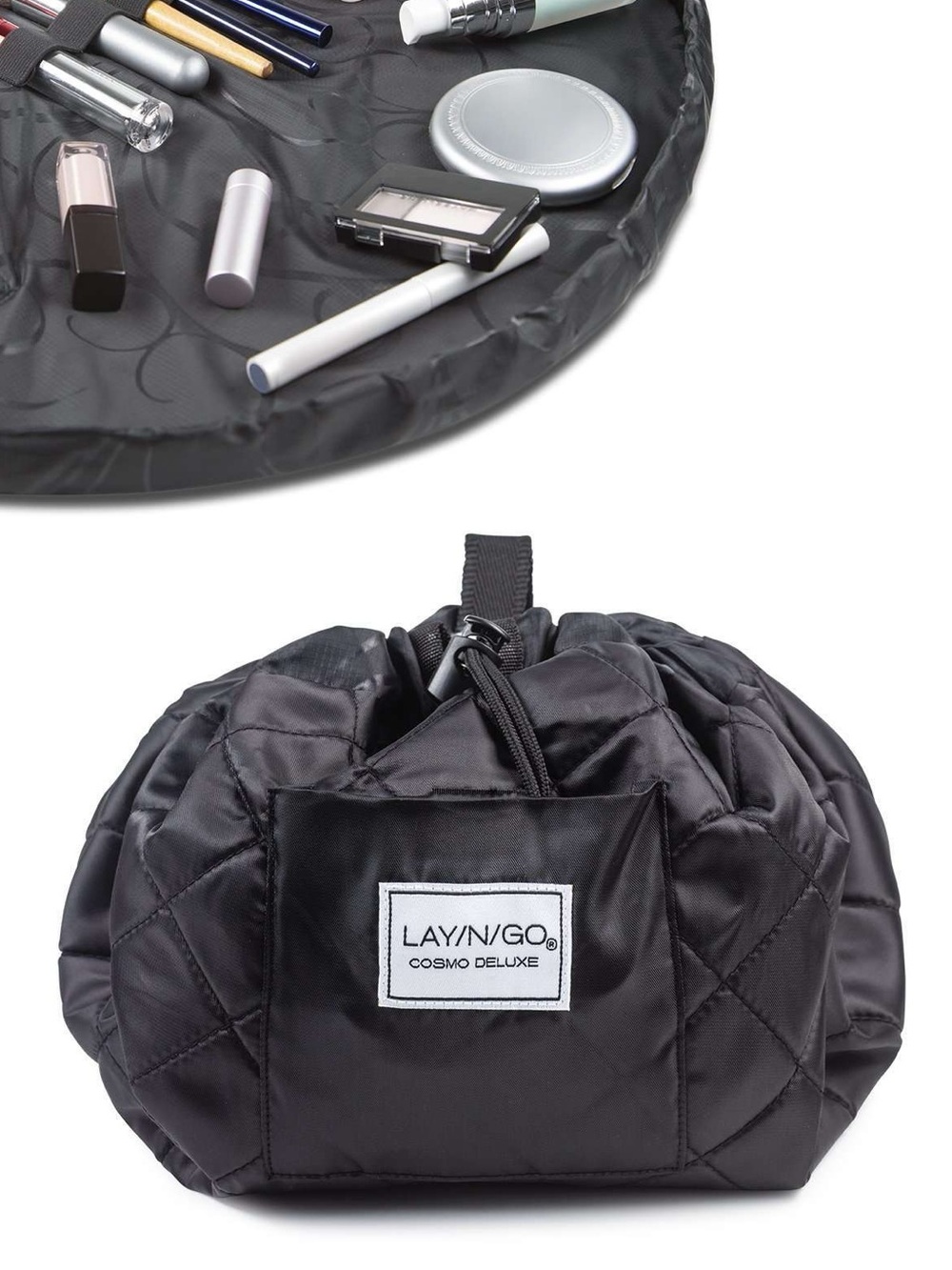 LAY/N/GO Cosmo Deluxe Black Quilted Clutter Free Makeup Bag 22”